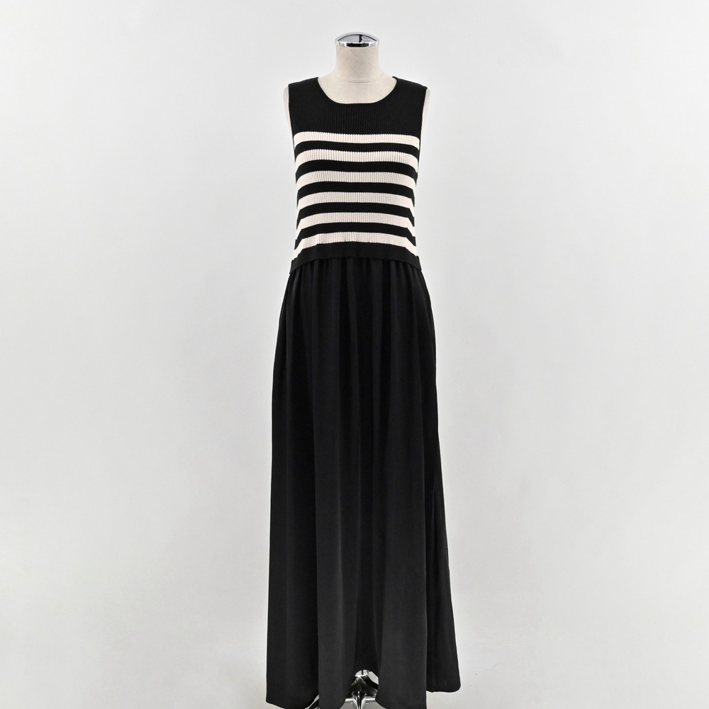 Taylor Mixed Media Maxi Dress Size L Satin Sweater Dark Academia Sleeveless Boho